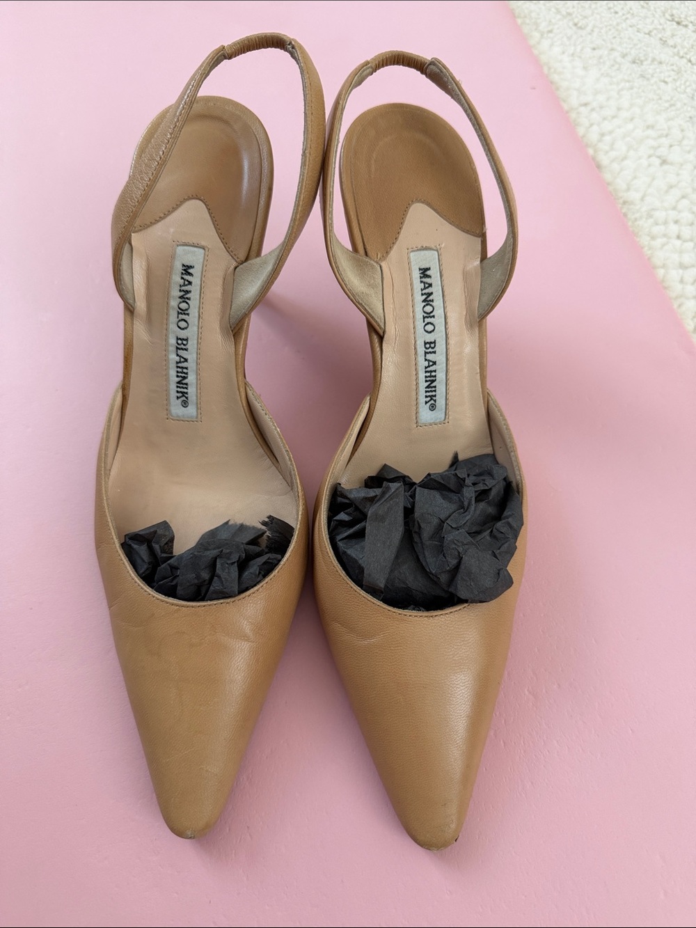 Manolo Blahnik Camel/Tan Pointed-Toe Slingback Pumps